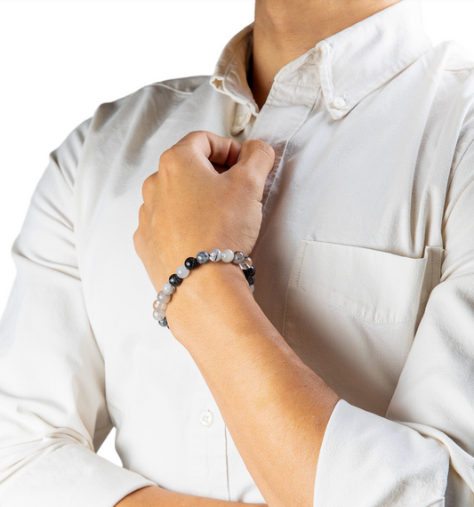 Black and White Rutilated Quartz Bracelet for Mental Focus