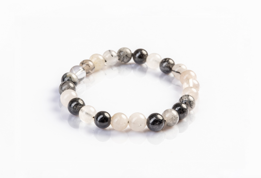 Black and White Rutilated Quartz Bracelet for Mental Focus